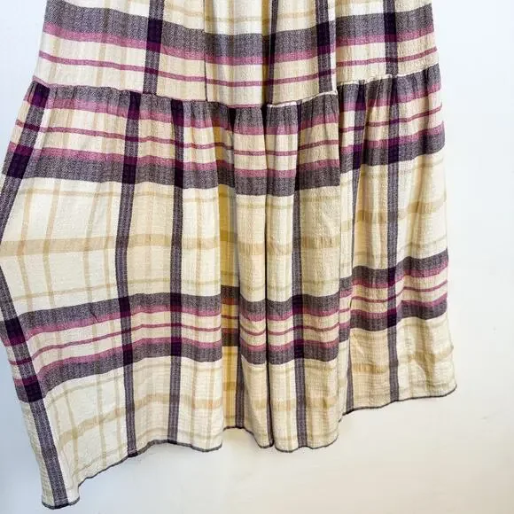 Marine Layer Ivy Smocked Maxi Long Plaid Dress Beige Purple - XS - Picture 3 of 9